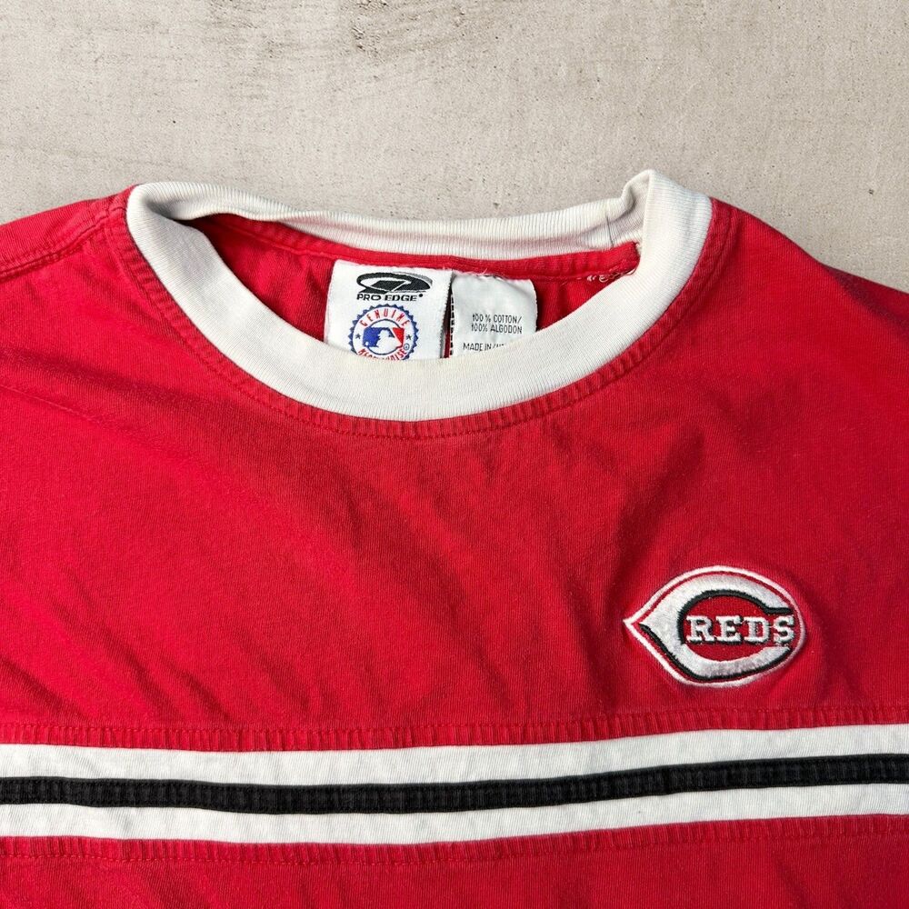 Vintage Cincinnati Reds Striped Shirt Mens XL MLB Baseball Pro Edge Logo 90s